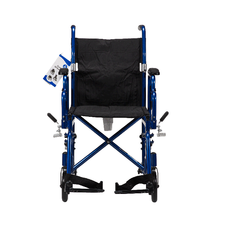 Dynarex DynaRide Convertible Wheelchair - 18" x 16" with Detachable Desk Armrests, Blue | 250 lb Weight Capacity