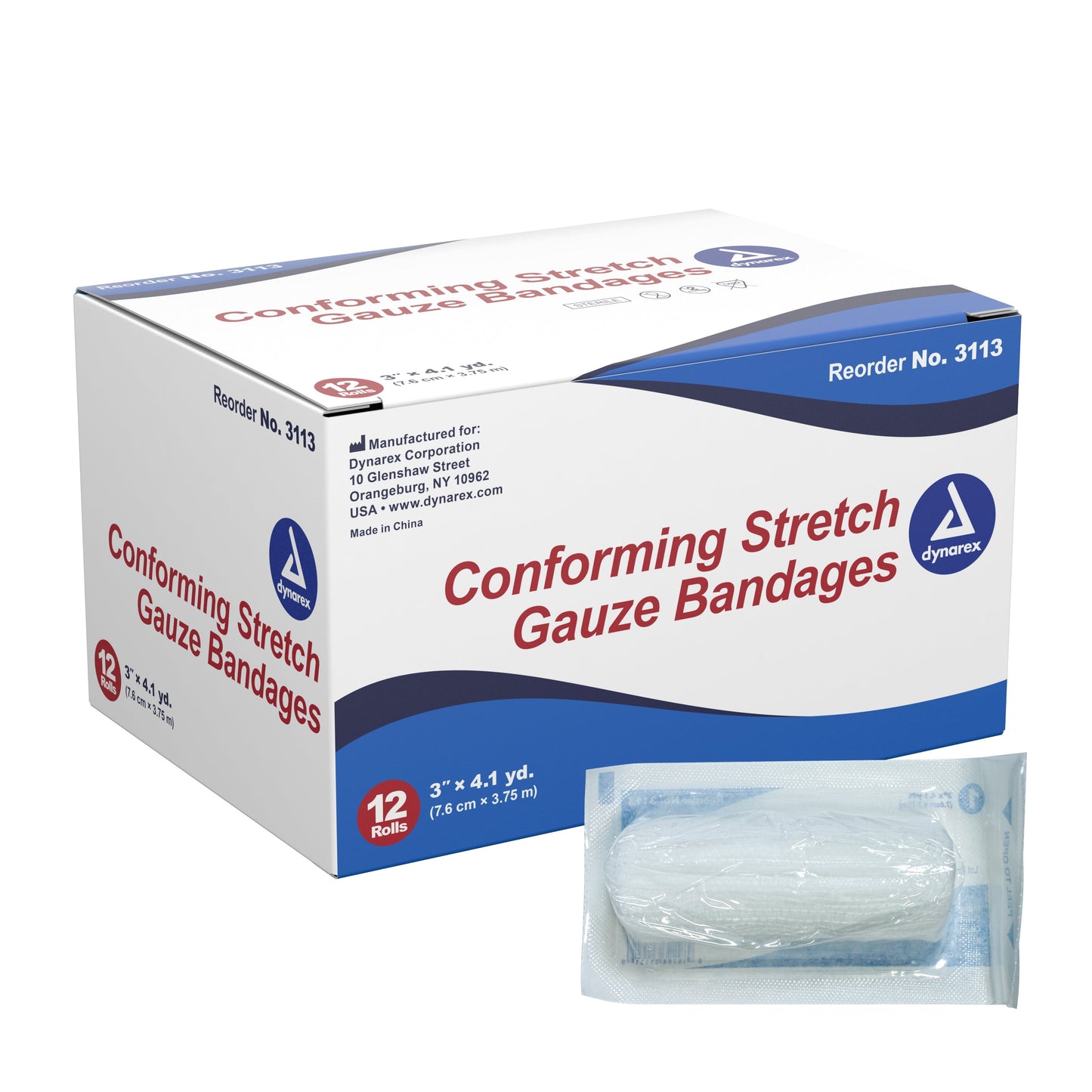 Dynarex Stretch Gauze Bandage Roll - Sterile, 12ea/bx, 8bxs/cs (96 Count)