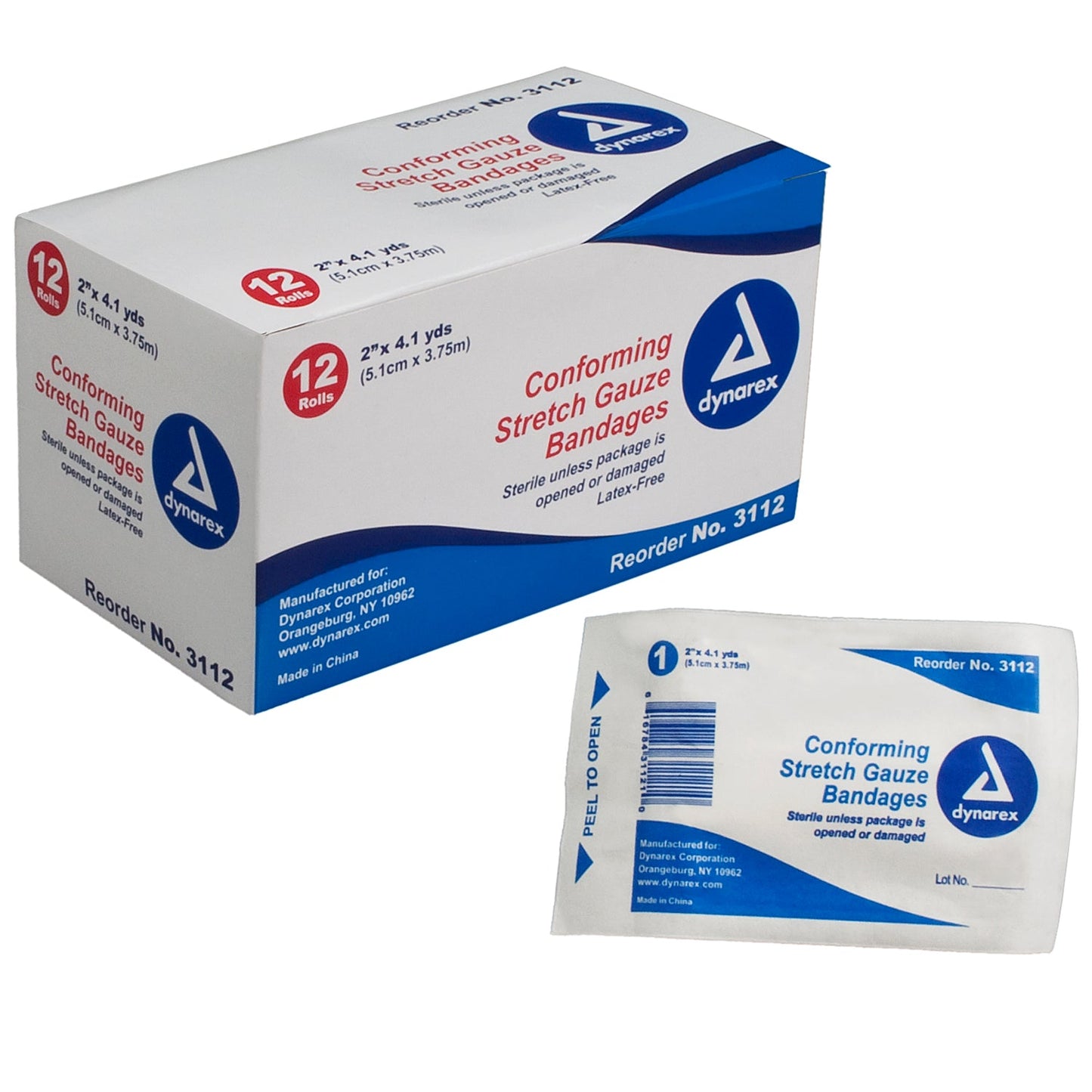 Dynarex Stretch Gauze Bandage Roll - Sterile, 12ea/bx, 8bxs/cs (96 Count)
