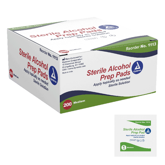 Dynarex Alcohol Prep Pad - Sterile, Medium, 200/bx, 10bxs/case (2000 Count)