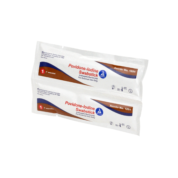 Dynarex Povidone Iodine Swabsticks, 1 Swabstick per Packet, 10 bxs/case (500 Count)