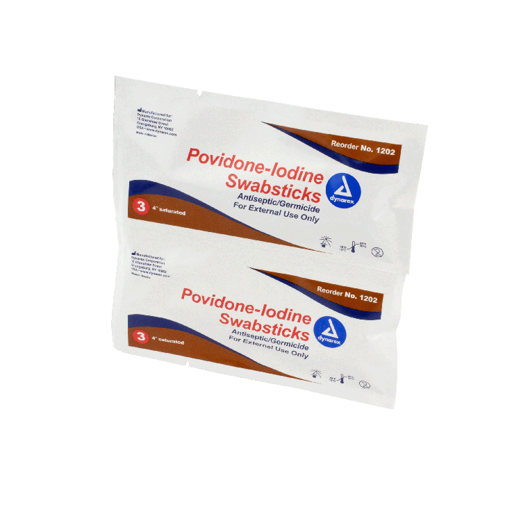 Dynarex Povidone Iodine Swabsticks, 3 Swabsticks per Packet, 10bxs/case (250 Count)
