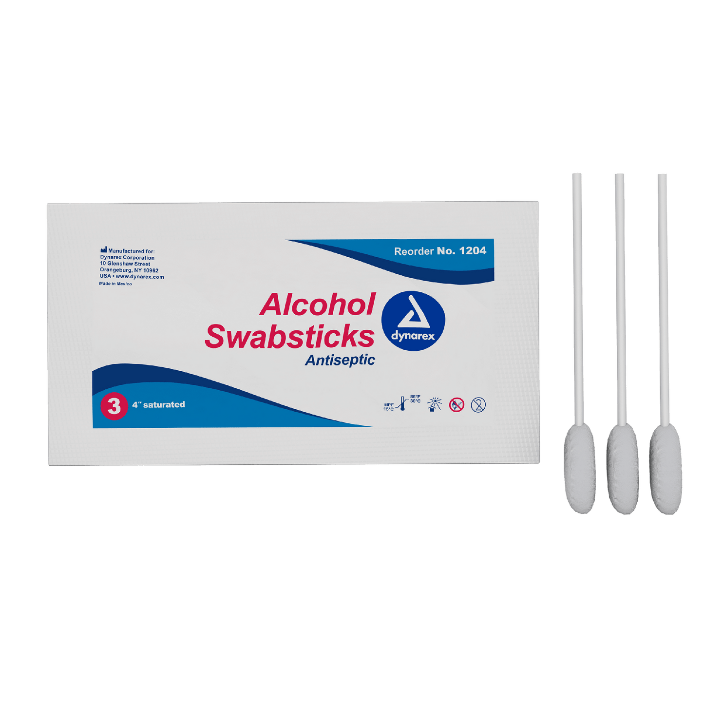 Dynarex Alcohol Swabsticks, 4", 3 Swabsticks per Packet, 10bxs/case (250 Count)