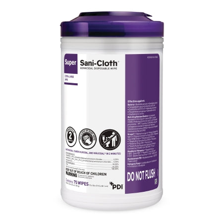 Super Sani-Cloth Super Sani-Cloth Surface Disinfectant Cleaner Premoistened Germicidal Manual Pull Wipe 75 Count Canister Alcohol Scent NonSterile
WIPE, SANI-CLOTH GERMICIDAL DISP XLG 8"X15" (75/CN 6/CN/CS)