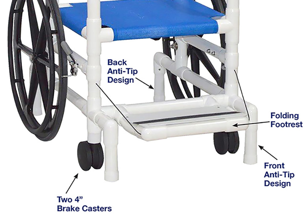 MJM International 130-18-24W-SL Self-Propelled Aquatic / Rehab Shower Transport Chair 18" Internal Width 250 Lbs Weight Capacity