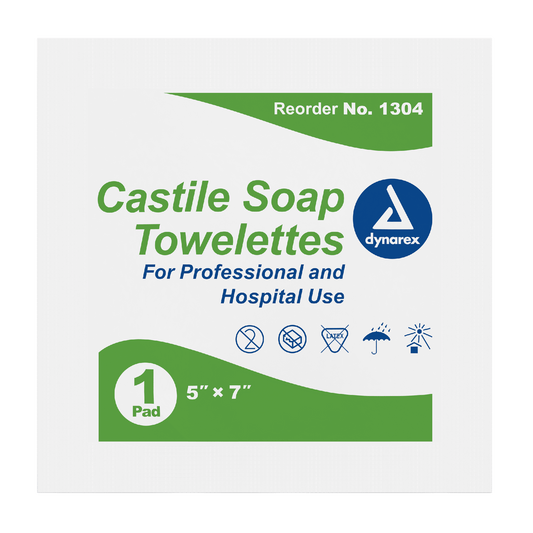 Dynarex Castile Soap Towelettes, 5" x 7", 100ea/bx, 10bxs/case (1000 Count)