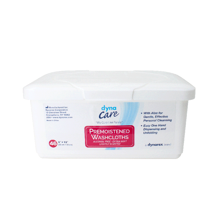 Dynarex Premoistened Adult Washcloths, 9" x 13" Tub, 12tub/case (552 Count)