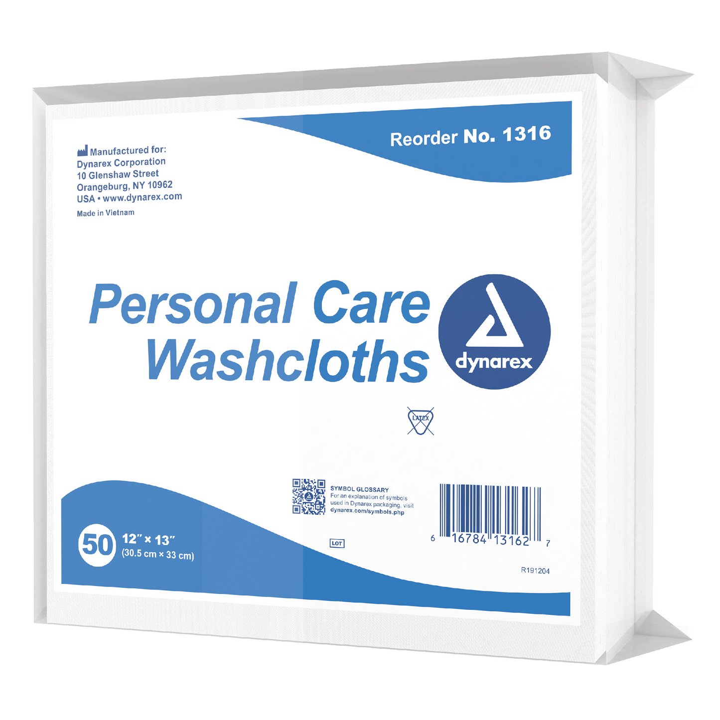 Dynarex Personal Care Washcloth - 50ea/bx, 10bxs/case (500 Count)