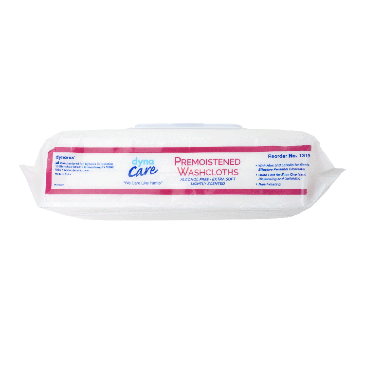 Dynarex Premoistened Adult Washcloths, 9" x 13" Soft Pack ReFill, 8pks/case (512 Count)