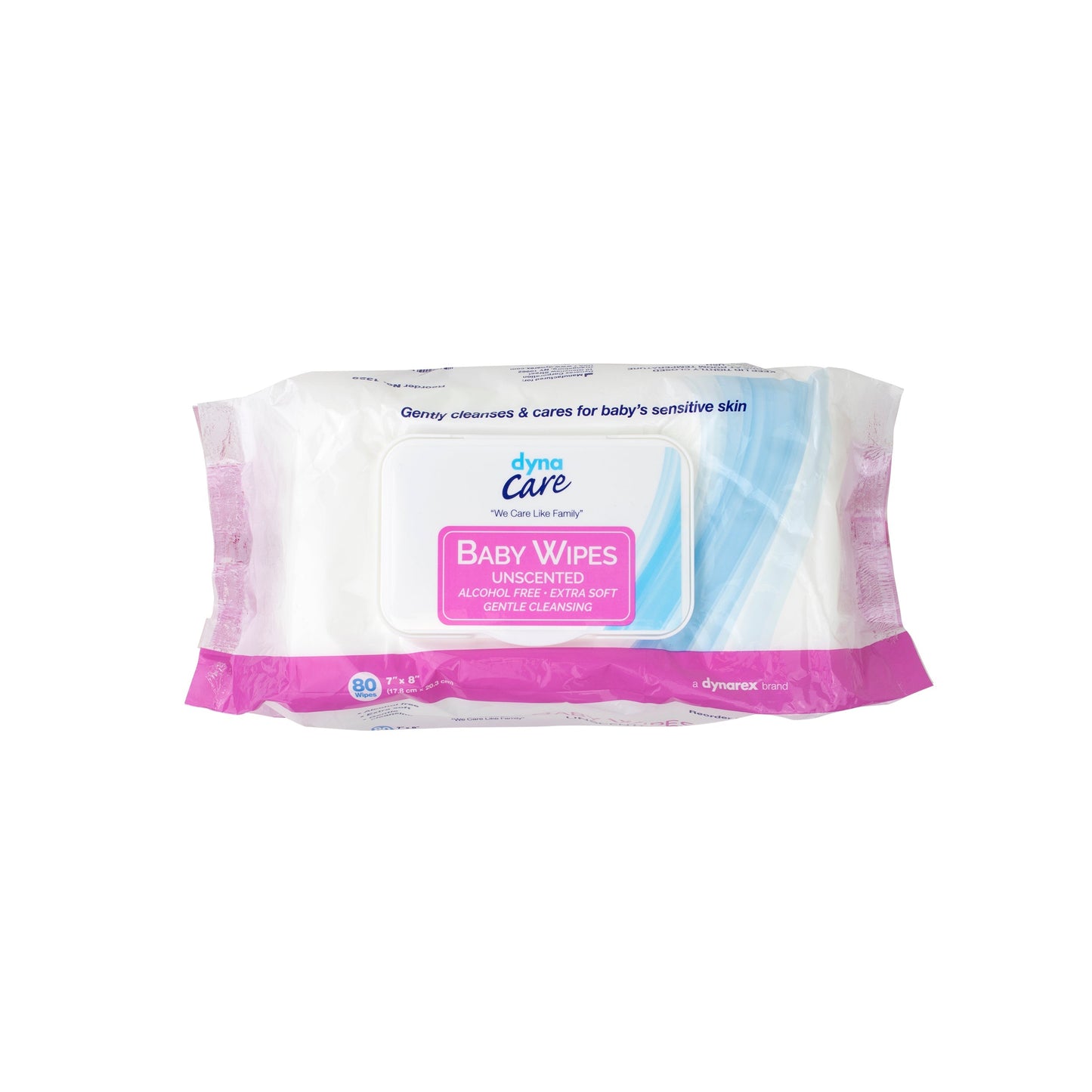 DynaCare Baby Wipes unscented w/ Plastic Lid, 7" x 8", 24pks/case (1920 Count)