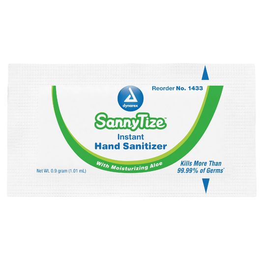 Dynarex SannyTize Instant Hand Sanitizer, 0.9 g Packet, 144ea/bx, 12bxs/case (1728 Count)