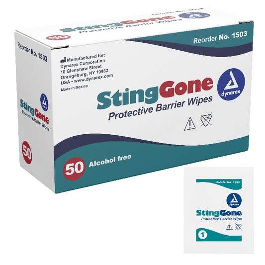 Dynarex StingGone Protective Barrier Wipes, 50ea/bx, 20bxs/case (1000 Count)