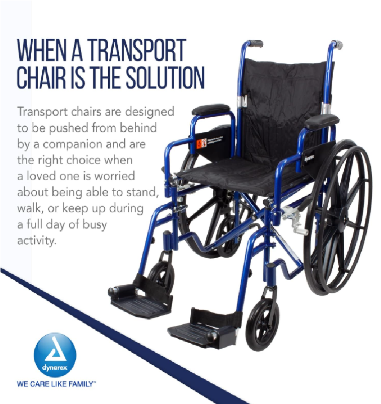 Dynarex DynaRide Convertible Wheelchair - 18" x 16" with Detachable Desk Armrests, Blue | 250 lb Weight Capacity