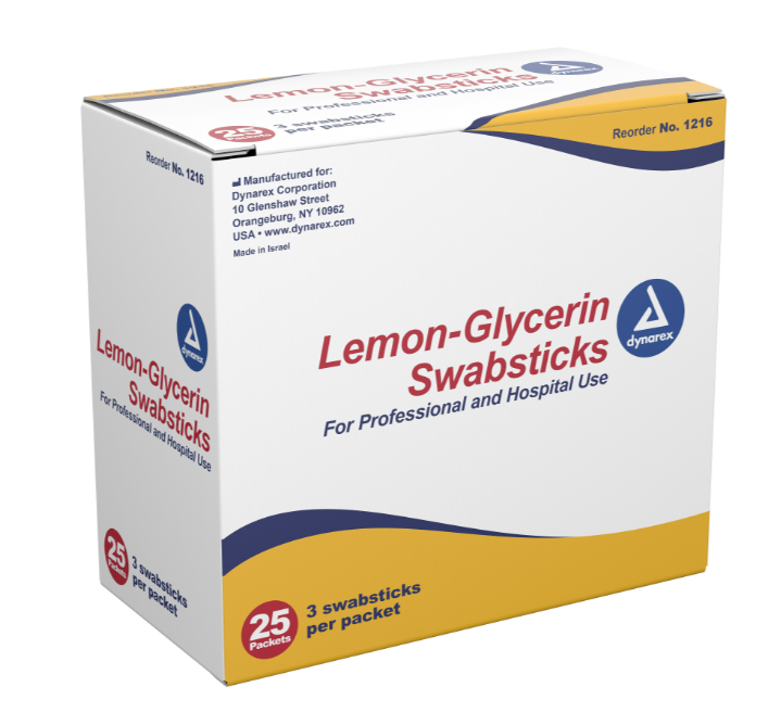 Dynarex Lemon-Glycerin Swabsticks, 3 Swabsticks per Packet, 10bxs/case (250 Count)