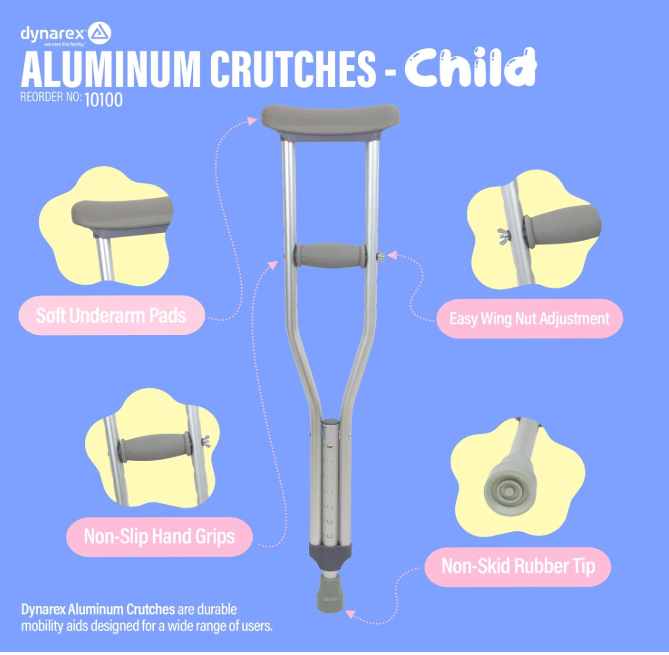 Dynarex Aluminum Crutches Pair - Child, 4' - 4'6" 8pks/case (8 Pairs)
