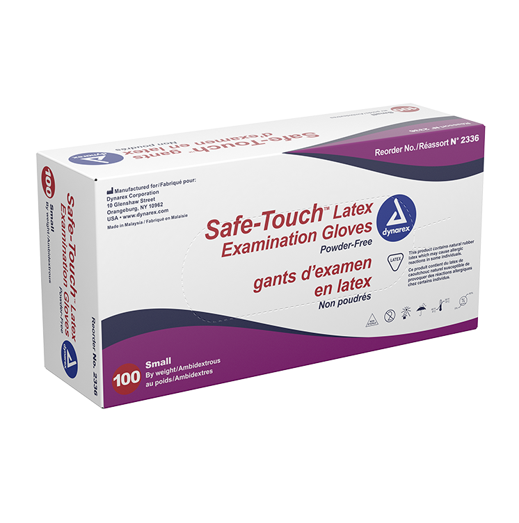 Dynarex Safe-Touch Latex Exam Gloves, 3 Mil Thick, Powder-Free - 100/bx, 10bxs/cs (1000 Count)