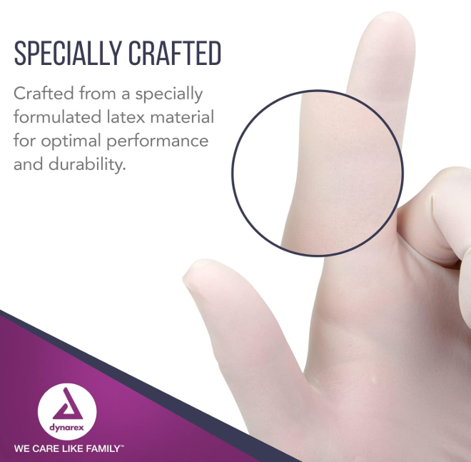 Dynarex Safe-Touch Latex Exam Gloves, 3 Mil Thick, Powder-Free - 100/bx, 10bxs/cs (1000 Count)