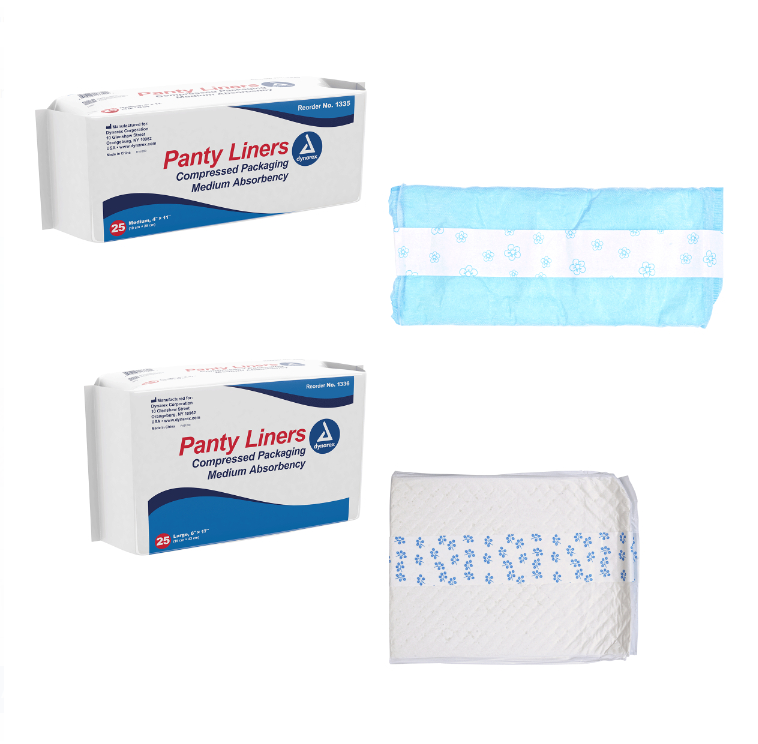 Dynarex Panty Liners, Sq End w/ Adhesive Tab - 25ea/bx, 10bxs/case (250 Count)