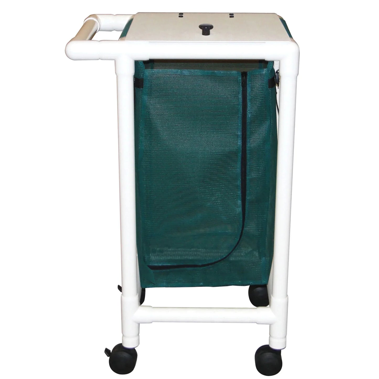 MJM International 214-S Single hamper with mesh bag (23 gallon capacity), 3" twin casters, zipper opening, push/pull handle