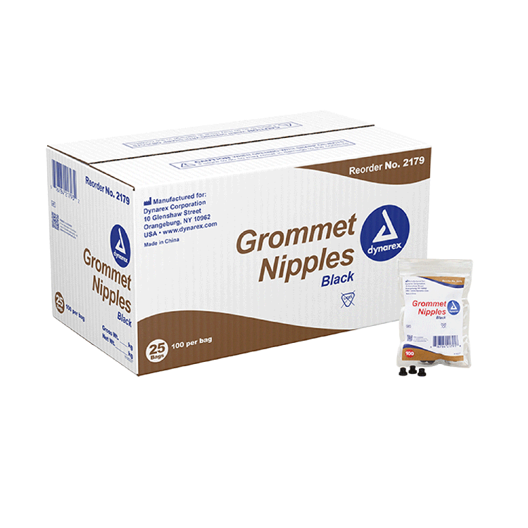 Dynarex Grommet Nipples, Black, 100ea/bag, 25bags/case (2,500 Count)