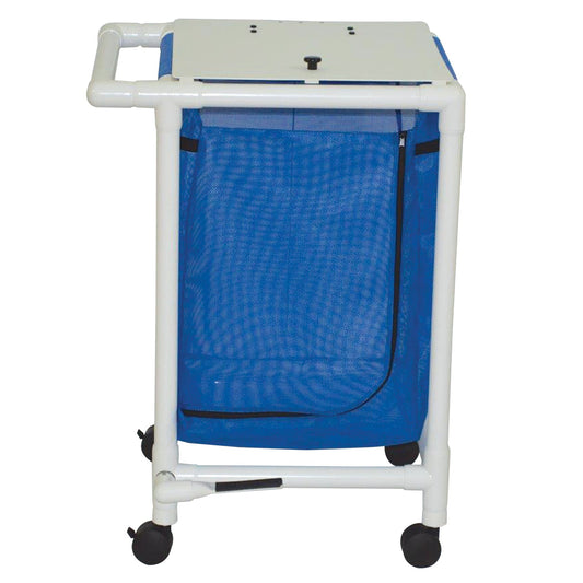 MJM International 218-S-FP Single hamper with mesh bag (43 gallon capacity per bag), 3" twin casters, zipper opening, push/pull handle & footpedal