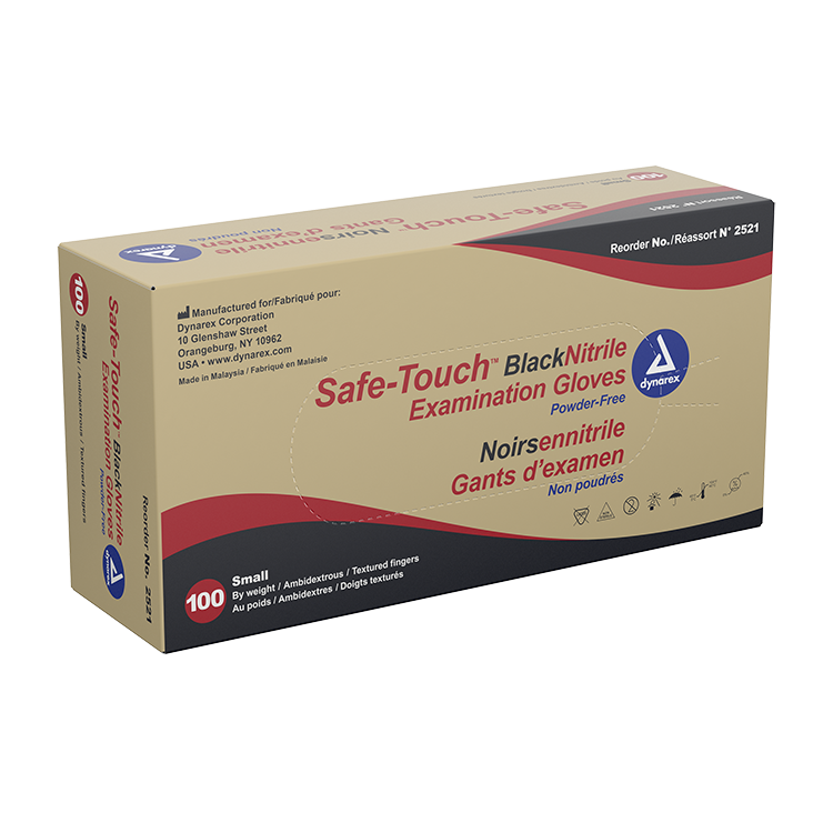 Dynarex Safe-Touch Black Nitrile Exam Gloves, Powder-Free, 100/bx, 10bxs/cs (1000 Count)