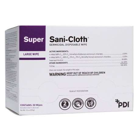 Super Sani-Cloth Super Sani-Cloth Surface Disinfectant Cleaner Premoistened Germicidal Manual Pull Wipe 50 Count Individual Packet Alcohol Scent NonSterile
WIPE, SANI-CLOTH GERMICIDAL INDIVIDUAL WRAP 5X8 (50/BX)