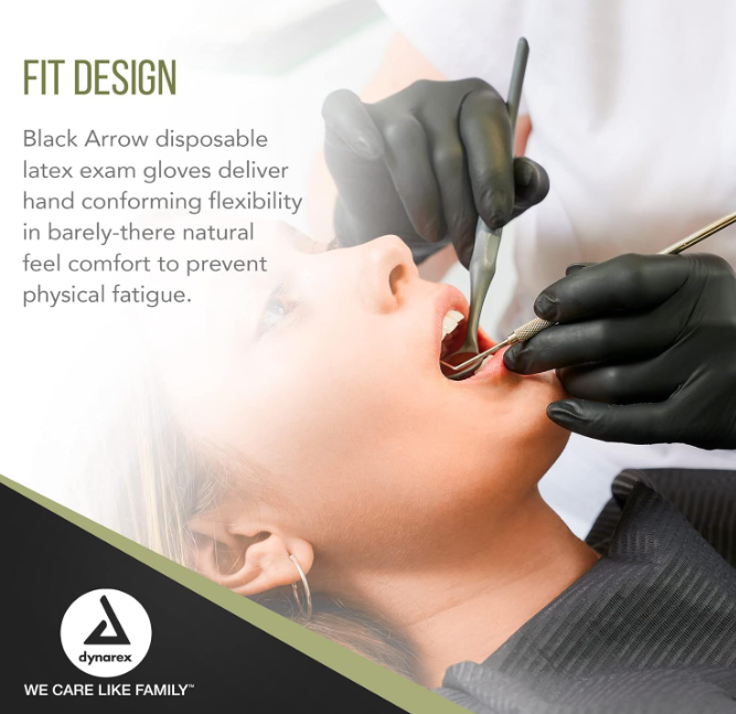 Dynarex Black Arrow Latex Exam Gloves, 6 Mil Thick, Powder-Free - 100/bx, 10bxs/cs (1000 Count)