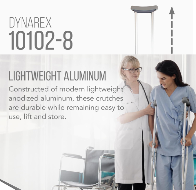 Dynarex Aluminum Crutches Pair - Adult, 5'2" - 5'10" 8pks/case. (8 Pairs)