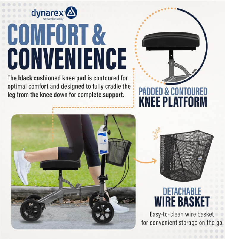 Dynarex Steerable Knee Walker with Basket - Hammer Tone
