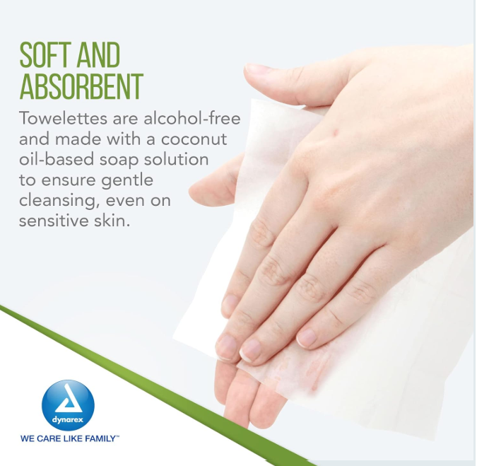 Dynarex Castile Soap Towelettes, 5" x 7", 100ea/bx, 10bxs/case (1000 Count)