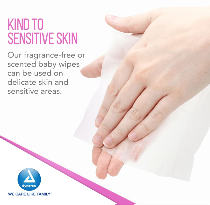 DynaCare Baby Wipes unscented w/ Plastic Lid, 5" x 7", 24pks/case (1920 Count)