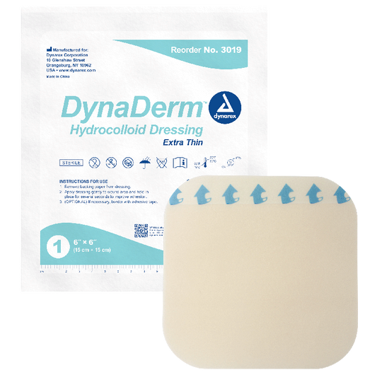 Dynarex DynaDerm - Hydrocolloid Dressing - Extra Thin, 6" x 6", 5ea/bx, 12bxs/cs (60 Count)