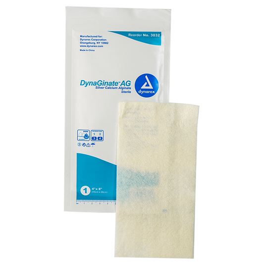 Dynarex DynaGinate AG - Silver Calcium Alginate Dressing, 4" x 8", 5ea/bx, 10bxs/cs (50 Count)