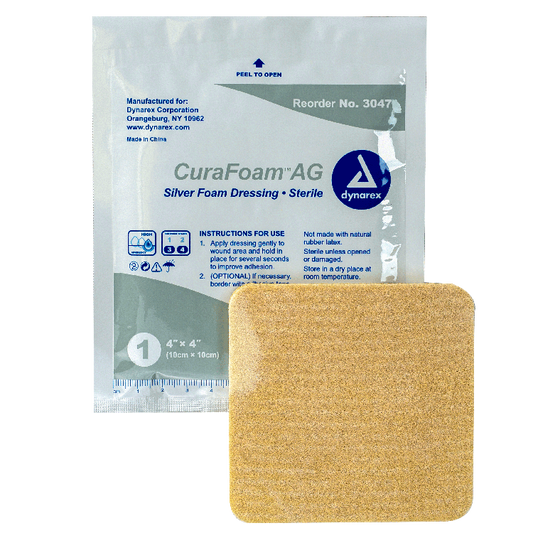 Dynarex CuraFoam AG - Silver Foam Dressing, 4" x 4" 10ea/bx, 10bxs/cs (100 Count)