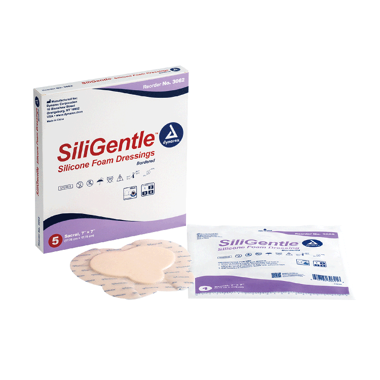 Dynarex SiliGentle - Silicone Bordered Foam Dressing, Heel - 5ea/bx, 12bxs/cs (60 Count)