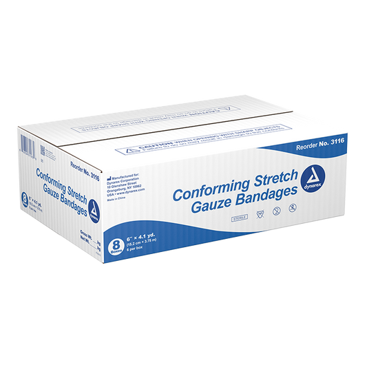 Dynarex Stretch Gauze Bandage Roll - Sterile, 6"  6ea/bx, 8bxs/cs (48 Count)