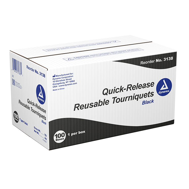 Dynarex Quick-Release Reusable Tourniquet, Black, 100ea/cs (100 Count)