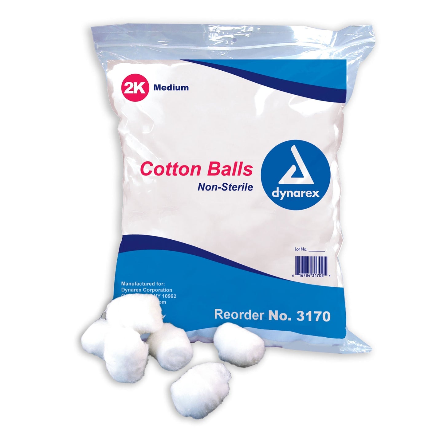 Dynarex Cotton Ball, Medium, 2000ea/bg, 2bgs/cs (4000 Count)