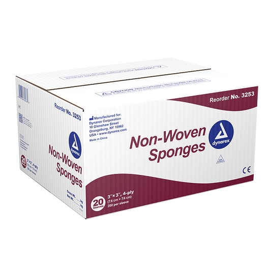 Dynarex Non-Woven Sponge, 3" x 3" 4 Ply   200ea/bx, 20bxs/cs (4000 Count)