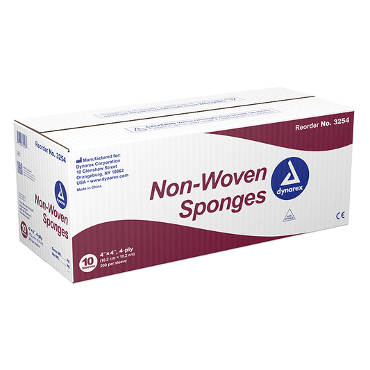 Dynarex Non-Woven Sponge, 4" x 4" 4 Ply   200ea/bx, 10bxs/cs (2000 Count)