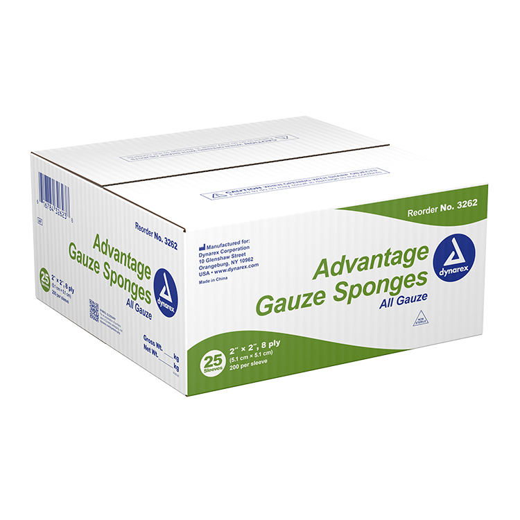 Dynarex Advantage Surgical Sponges, 2" x 2" 8 Ply  200ea/bx, 25bxs/cs (5000 Count)