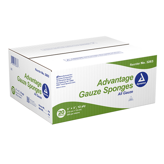 Dynarex Advantage Surgical Sponges, 3" x 3" 12Ply 200ea/bx, 20bxs/cs (4000 Count)
