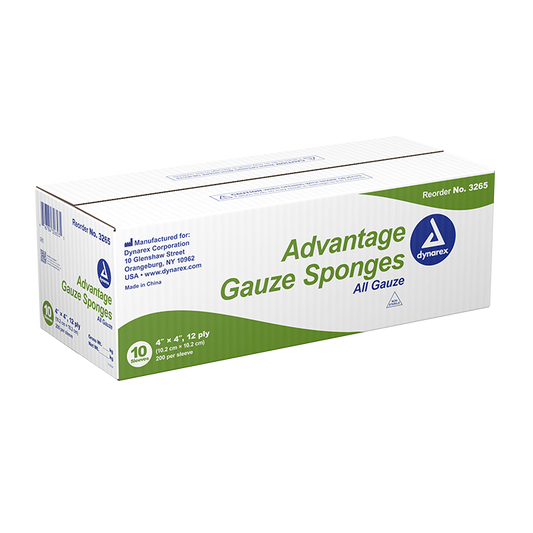 Dynarex Advantage Surgical Sponges, 4" x 4" 12 Ply - 200ea/bx, 10bxs/cs (2000 Count)