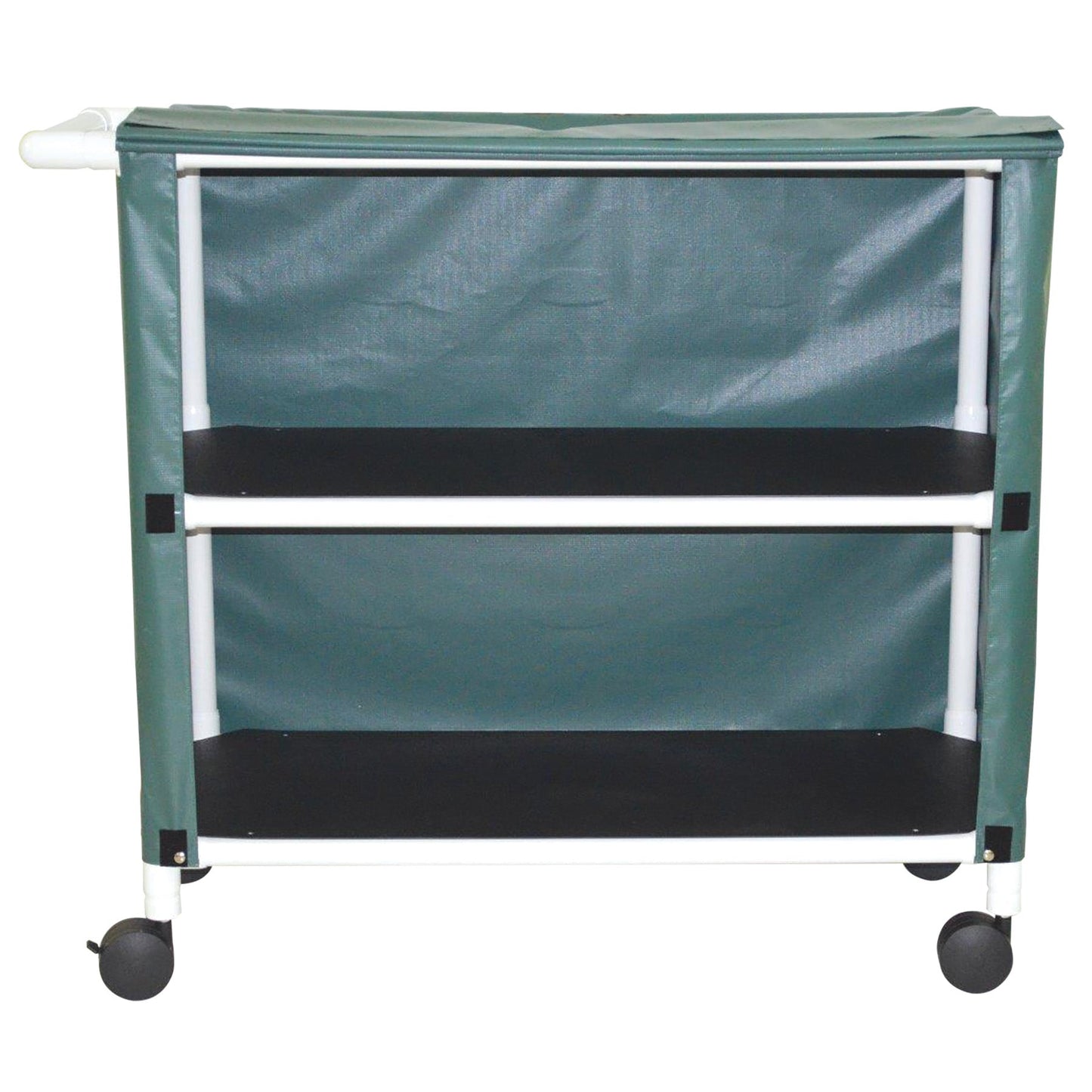 MJM International 345-2C 2-shelf linen cart with mesh or solid cover, 4" casters, shelf size: 20" x 45", 125 lbs per shelf