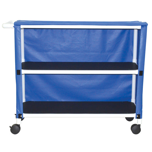 MJM International 350-2C 2-shelf jumbo linen cart with mesh or solid vinyl cover, 4” twin casters, shelf size: 20" x 50", 150 lbs per shelf