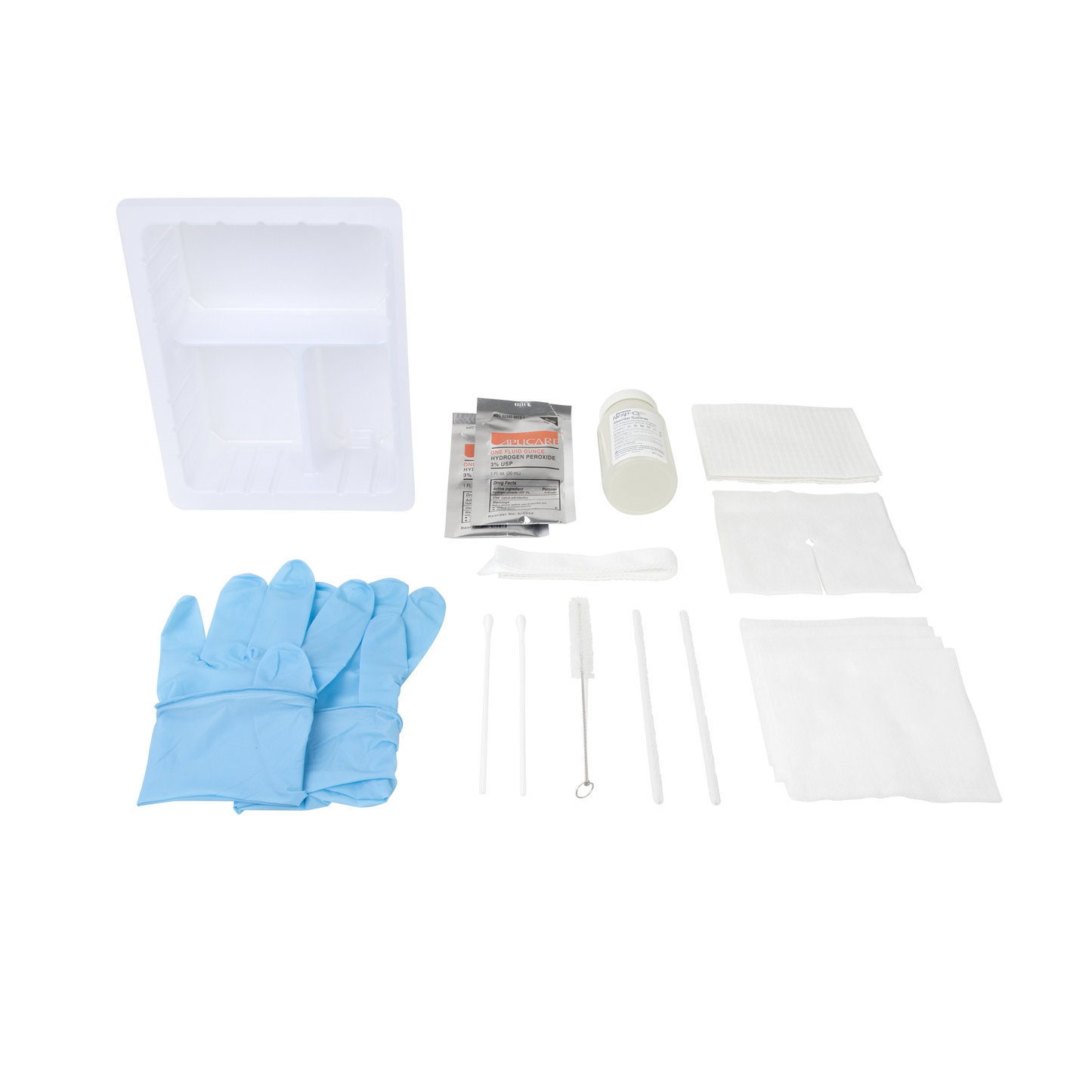 Dynarex Tracheostomy Care Kit - Three Compartment Tray with Nitrile Gloves and Saline & Peroxide (20 Count)
