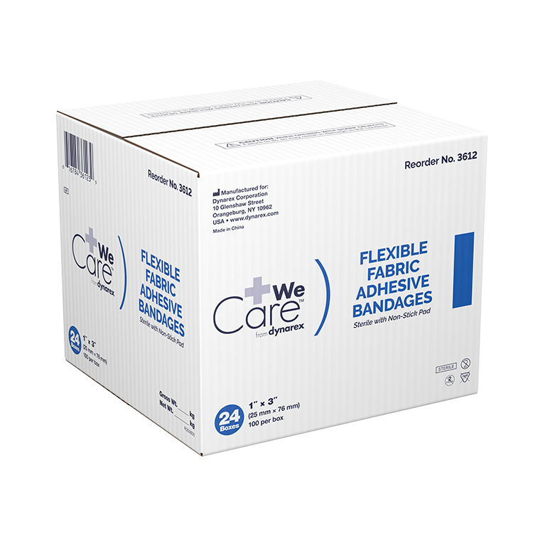 Dynarex Adhesive Flexible Fabric Bandages, Sterile - 100ea/bx, 24bxs/cs (2400 Count)