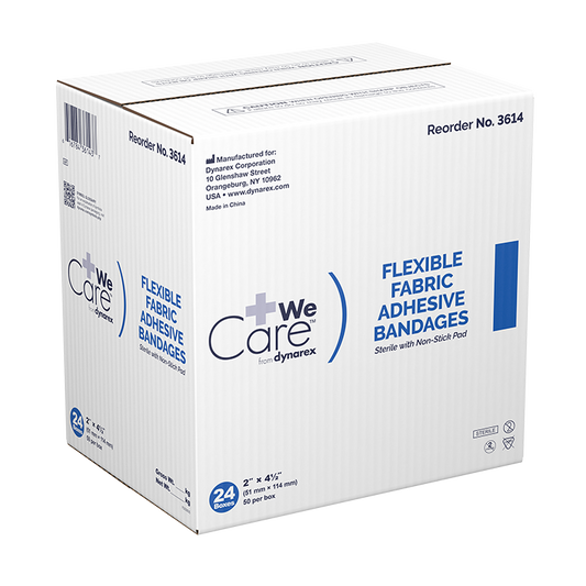 Dynarex Adhesive Fabric Bandages - Sterile, 2" x 4 1/2"- 24ea/bx, 50bxs/cs (1200 Count)