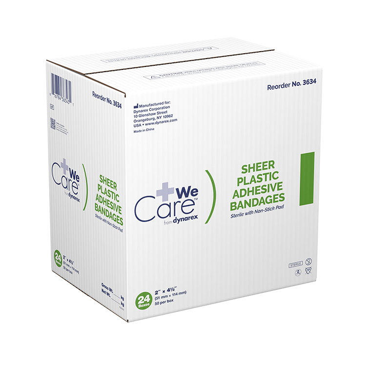 Dynarex Sheer Plastic Adhesive Bandages - Sterile, 2" x 4 1/2" - 50ea/bx, 24bxs/cs (1200 Count)